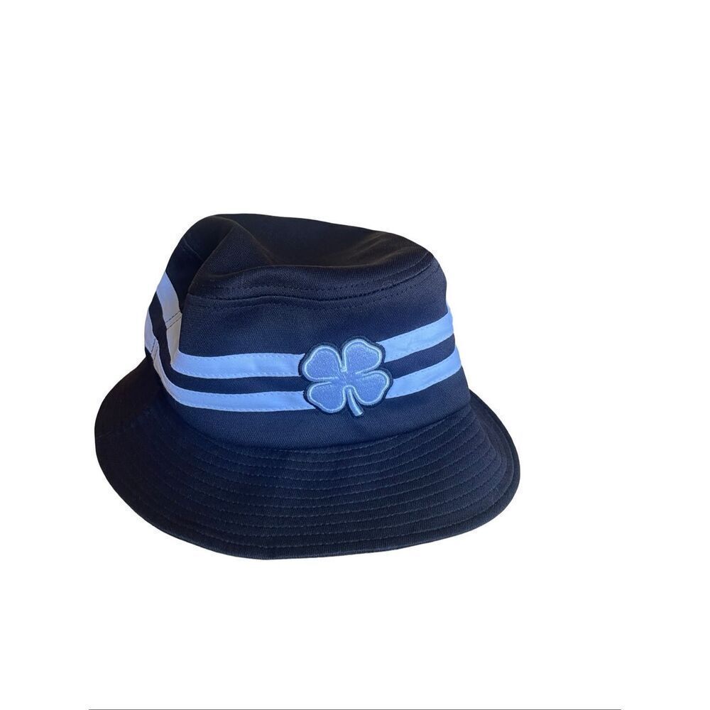 Black Clover Womens Black White Live Lucky Four Leaf Embroidered Bucket Hat